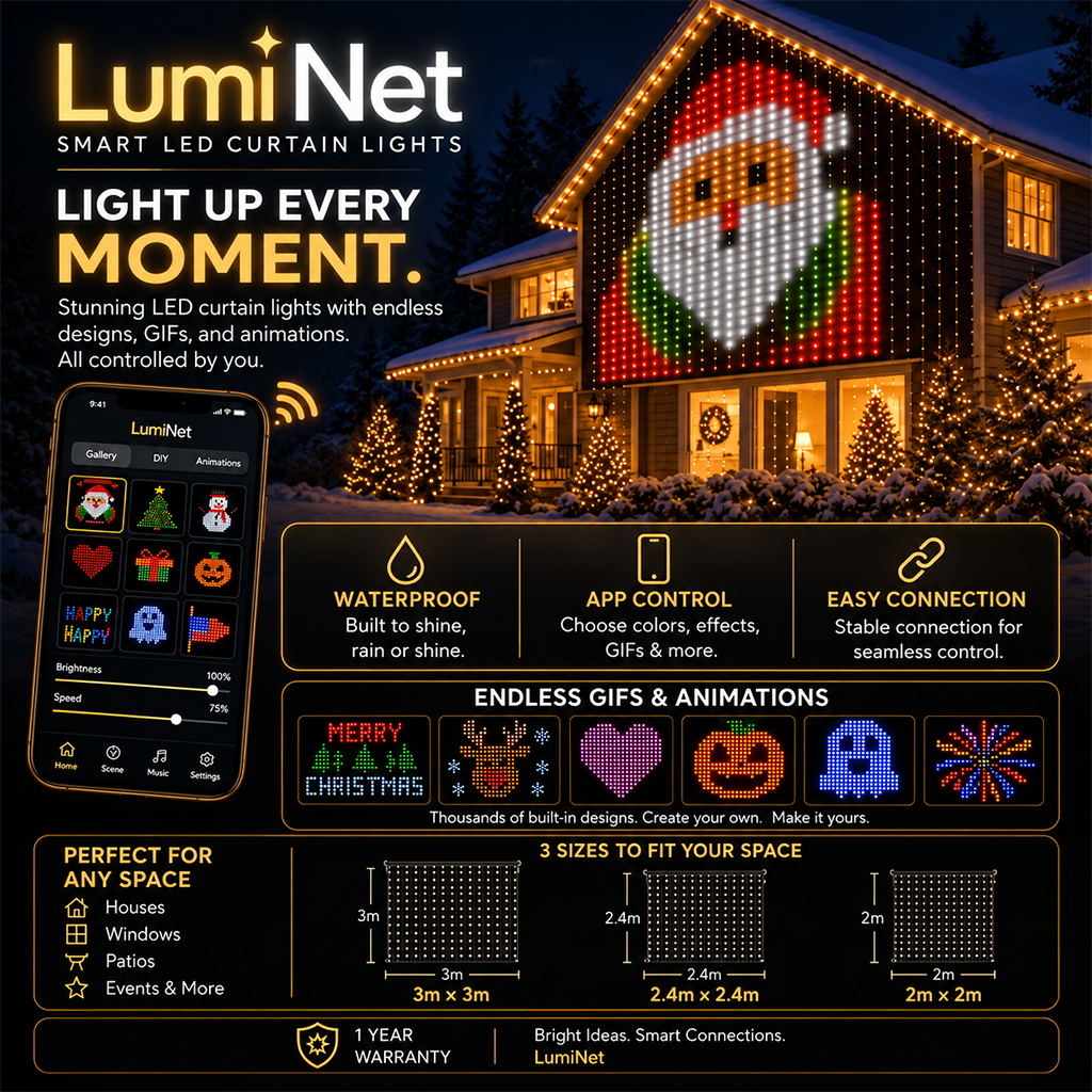 🌼💖Turn Any Window Into a Light Show.One Light Curtain. Endless Occasions.Create animated patterns, holiday scenes, custom messages and more — all from your phone.