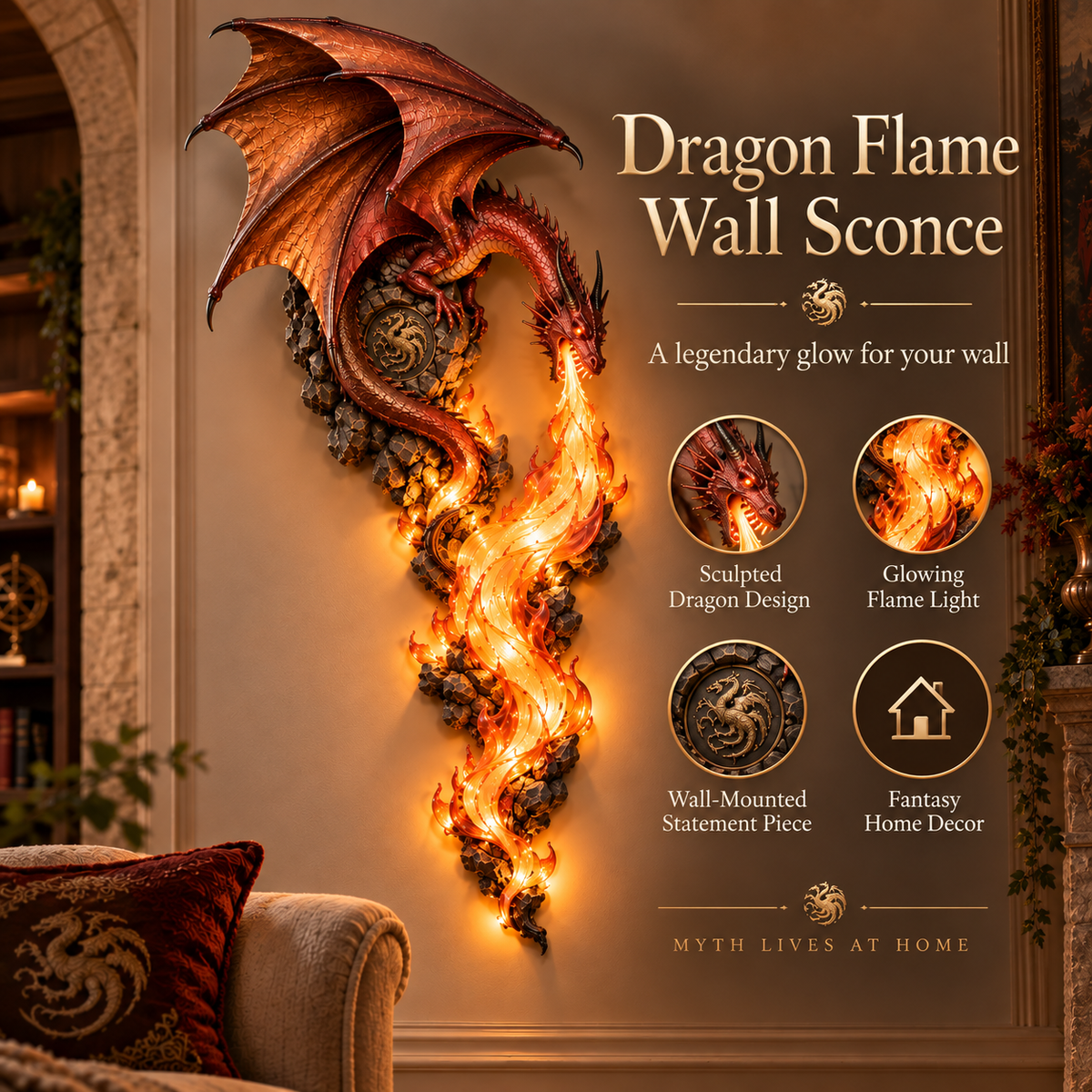 Last Day 49% OFF -🌼💖Glenivo® Dragonfire Guardian™ Wall Sconce – A Legendary Flame Awakens On Your Wall