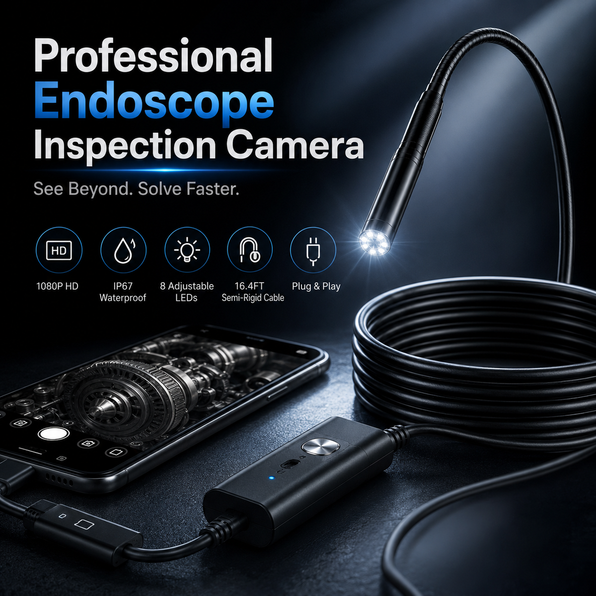 🍁💖HD Endoscope Inspection Camera | 2M 5M 10M Waterproof Probe