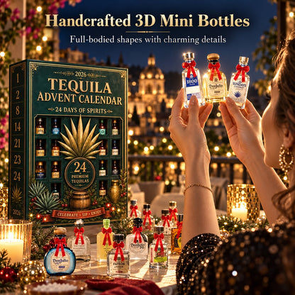 🍁💖Glenivo® 24-Day Mini Tequila Bottle Advent Blind Box for Holiday Celebration, Bar Table Decor, Collector Gift & Family Countdown