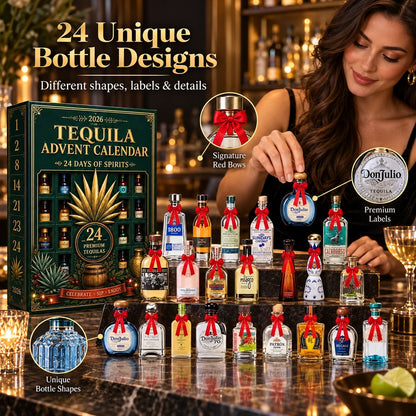 🍁💖Glenivo® 24-Day Mini Tequila Bottle Advent Blind Box for Holiday Celebration, Bar Table Decor, Collector Gift & Family Countdown