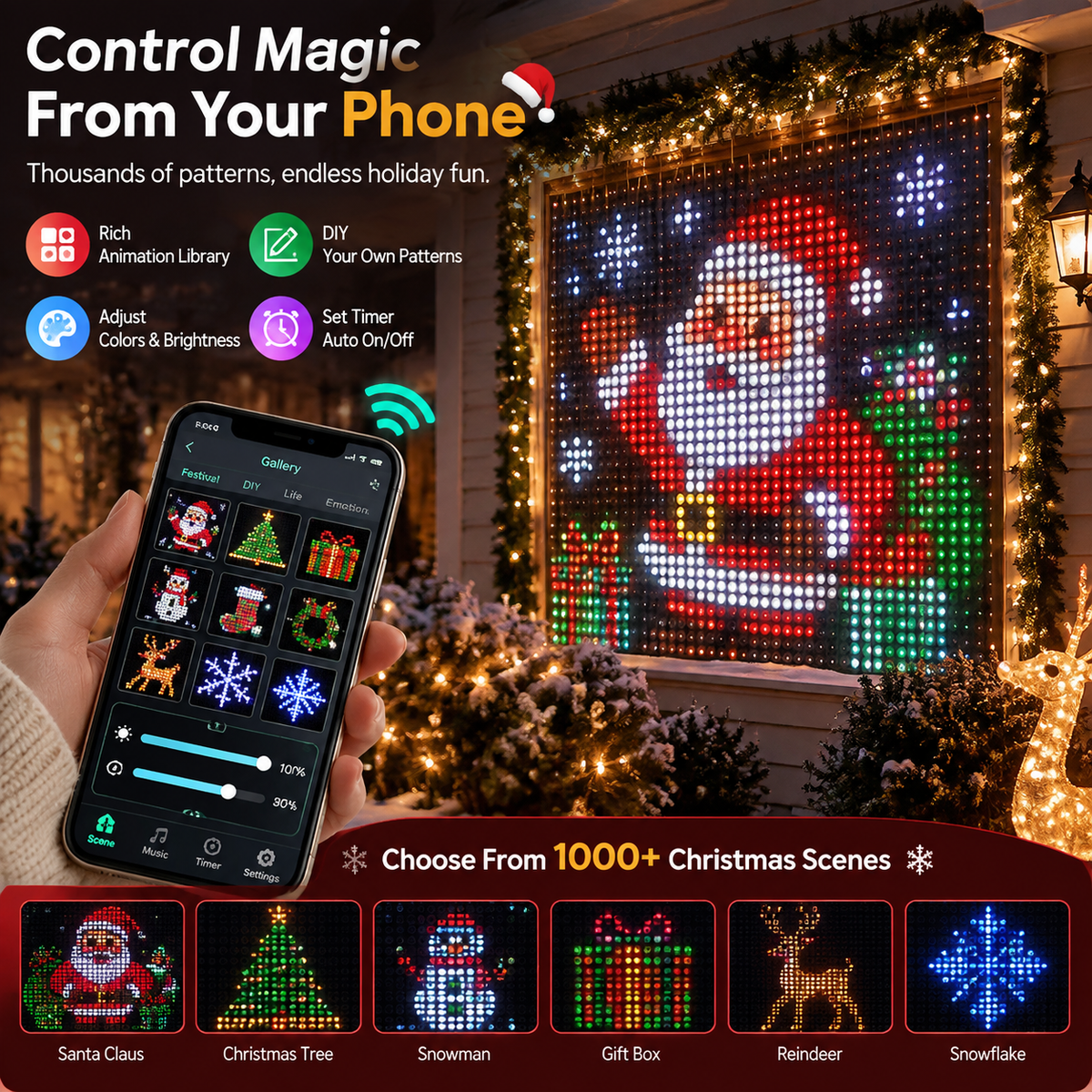 LAST DAY 49% OFF -🌼💖Glenivo® Smart RGB Pixel LED Curtain Lights | App-Controlled Dynamic Holiday Light Show for Outdoor Home Decoration