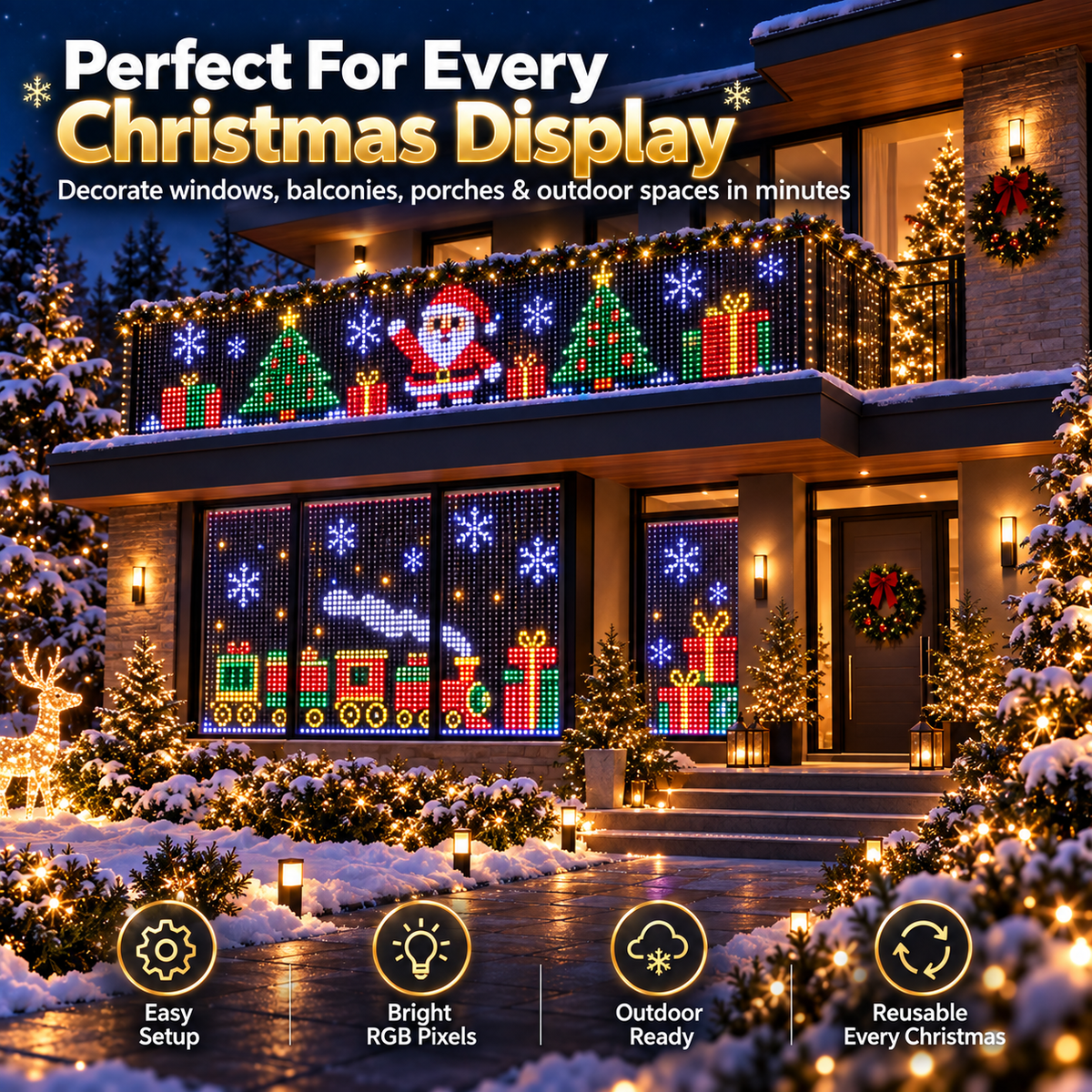 LAST DAY 49% OFF -🌼💖Glenivo® Smart RGB Pixel LED Curtain Lights | App-Controlled Dynamic Holiday Light Show for Outdoor Home Decoration
