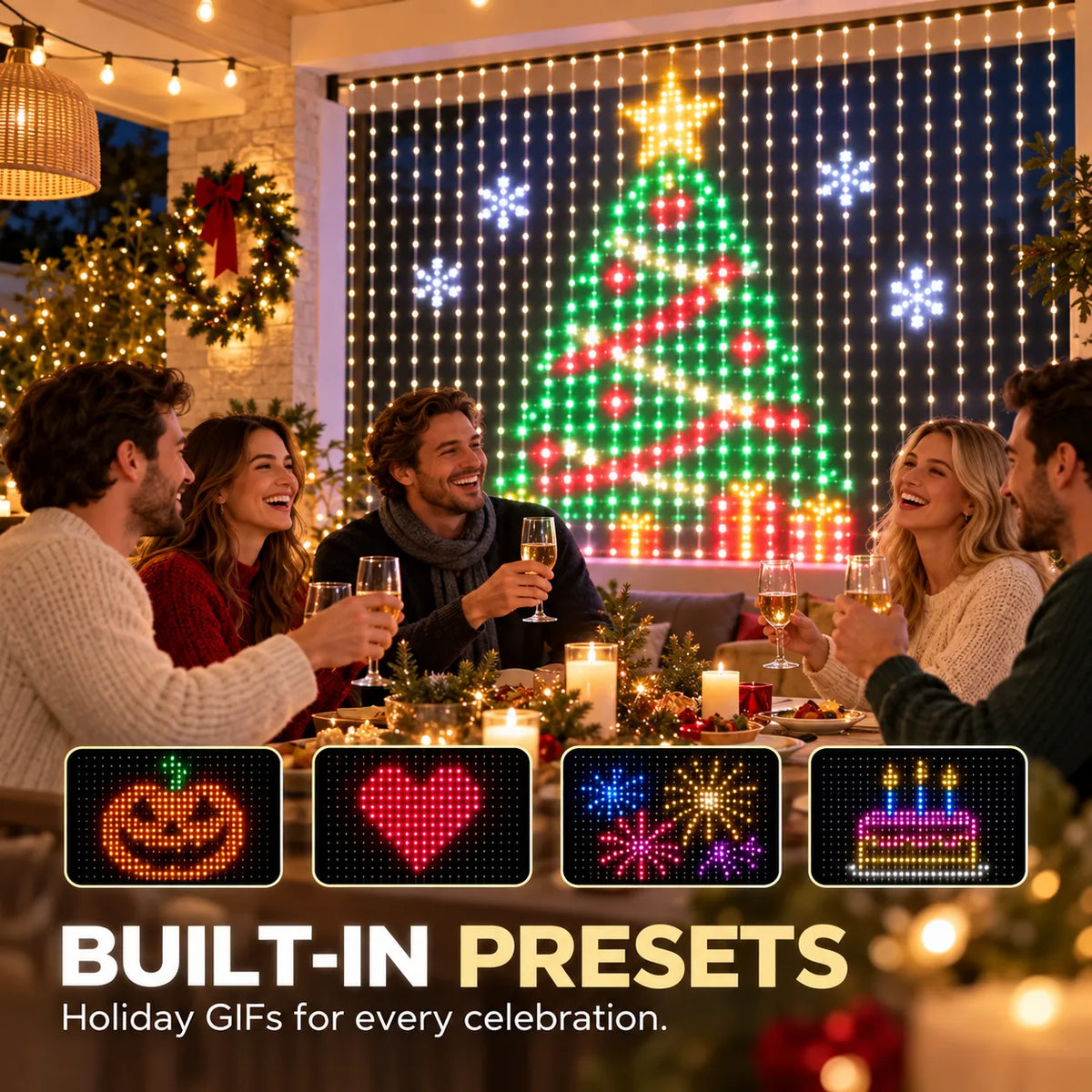 🌼💖Turn Any Window Into a Light Show.One Light Curtain. Endless Occasions.Create animated patterns, holiday scenes, custom messages and more — all from your phone.