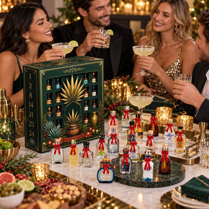 🍁💖Glenivo® 24-Day Mini Tequila Bottle Advent Blind Box for Holiday Celebration, Bar Table Decor, Collector Gift & Family Countdown
