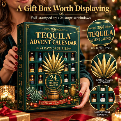 🍁💖Glenivo® 24-Day Mini Tequila Bottle Advent Blind Box for Holiday Celebration, Bar Table Decor, Collector Gift & Family Countdown
