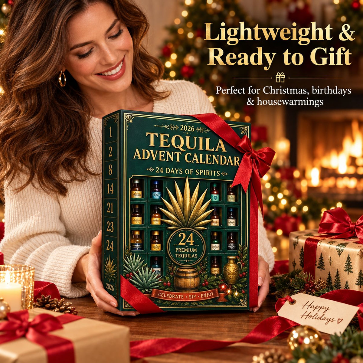 🍁💖Glenivo® 24-Day Mini Tequila Bottle Advent Blind Box for Holiday Celebration, Bar Table Decor, Collector Gift & Family Countdown