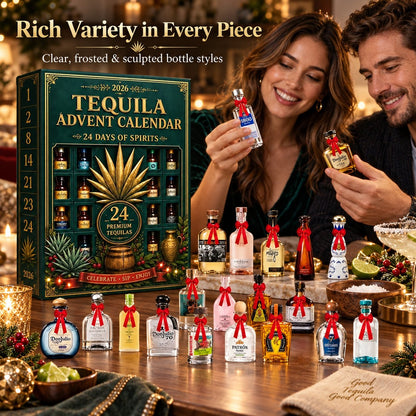 🍁💖Glenivo® 24-Day Mini Tequila Bottle Advent Blind Box for Holiday Celebration, Bar Table Decor, Collector Gift & Family Countdown