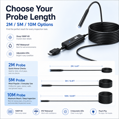 🍁💖HD Endoscope Inspection Camera | 2M 5M 10M Waterproof Probe