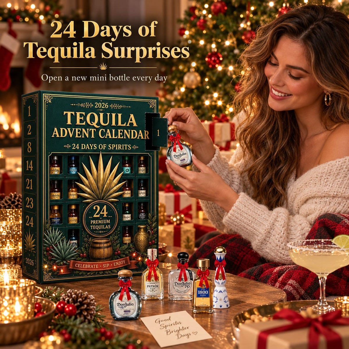 🍁💖Glenivo® 24-Day Mini Tequila Bottle Advent Blind Box for Holiday Celebration, Bar Table Decor, Collector Gift & Family Countdown