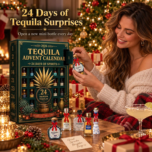 🍁💖Glenivo® 24-Day Mini Tequila Bottle Advent Blind Box for Holiday Celebration, Bar Table Decor, Collector Gift & Family Countdown