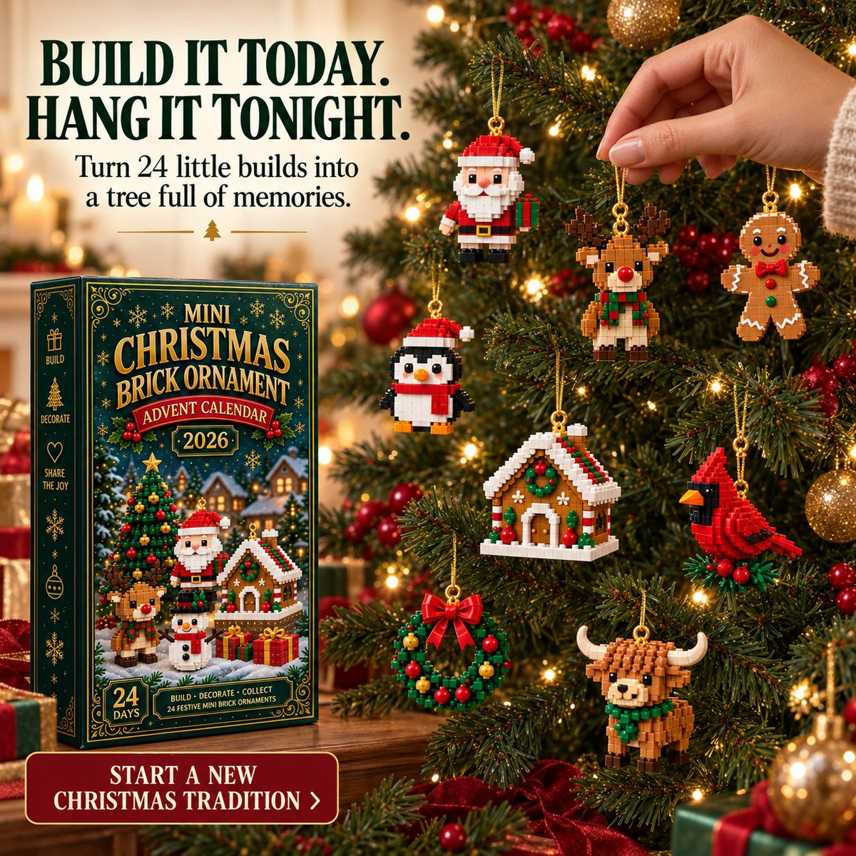 Last day to save 49% –  🍁💖Glenivo® 24-Day Mini Christmas Ornament Advent Calendar | 24 unique festive buildable designs with hanging loops—perfect for decorating Christmas trees, wreaths, and holiday displays