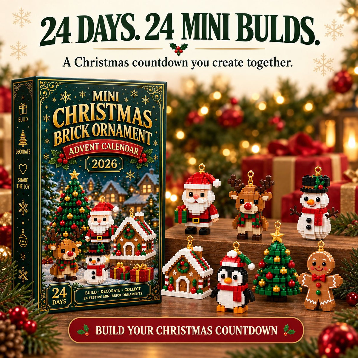 Last day to save 49% –  🍁💖Glenivo® 24-Day Mini Christmas Ornament Advent Calendar | 24 unique festive buildable designs with hanging loops—perfect for decorating Christmas trees, wreaths, and holiday displays
